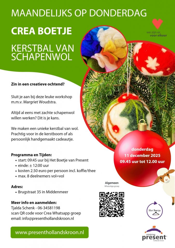 Flyer Cre-Boetje. Maak een kerstbal van schapenwol!