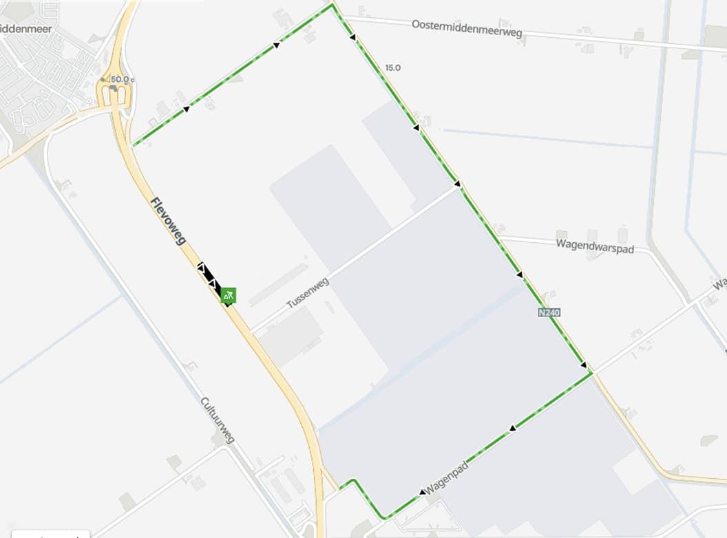 Tekening kaart afsluitingsroute flevoweg Middenmeer