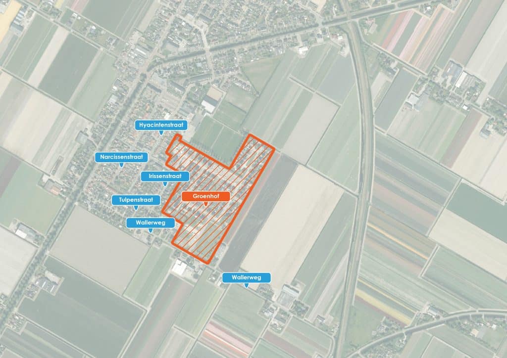 Tekening van het gebied Breezand met Groenhof omlijnd