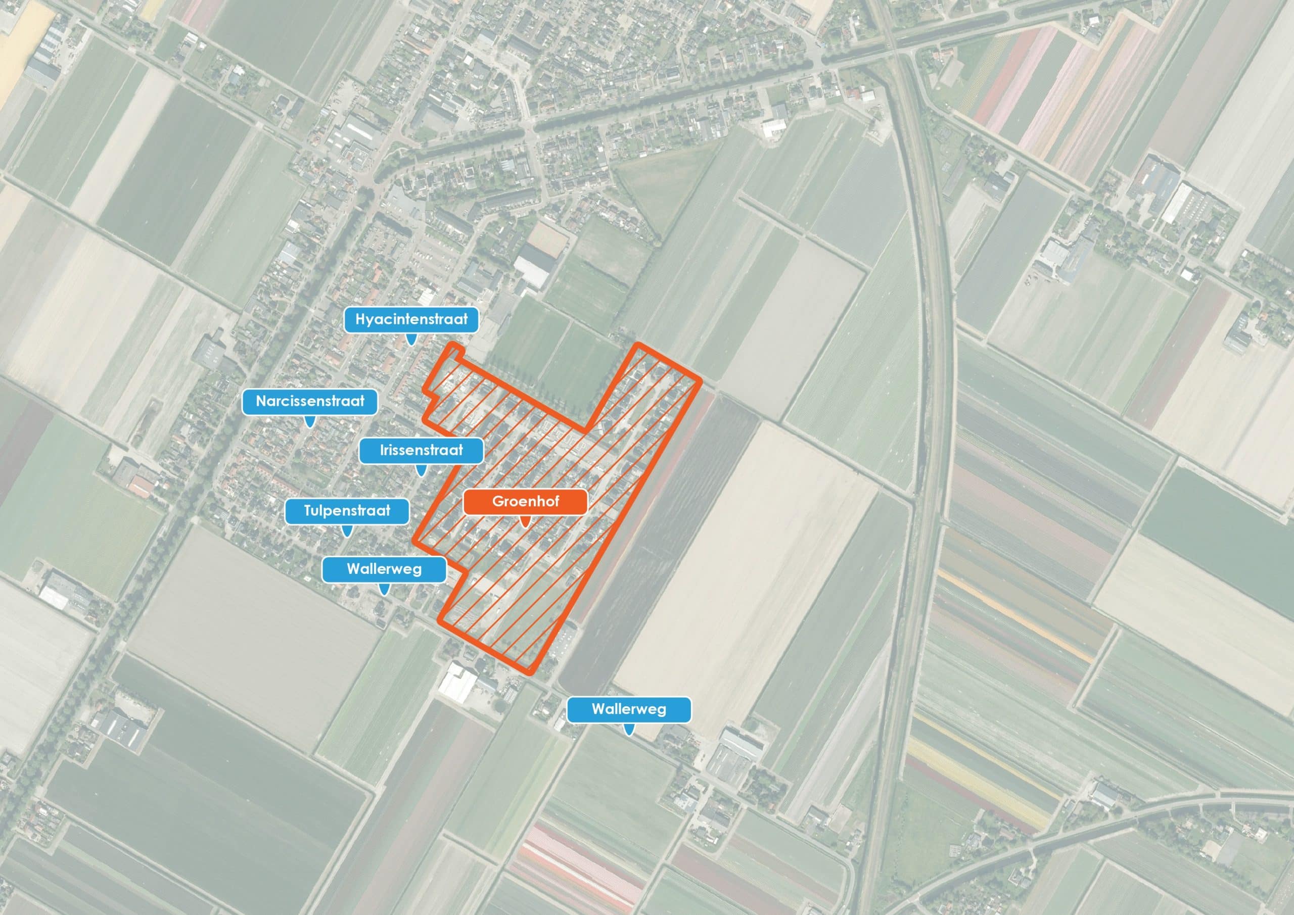 Tekening van het gebied Breezand met Groenhof omlijnd