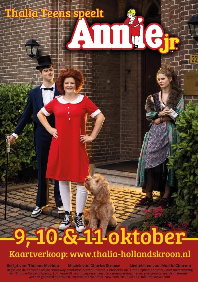 poster Teens van Thalia speelt musical Annie Jr op 9, 10 en 11 oktober